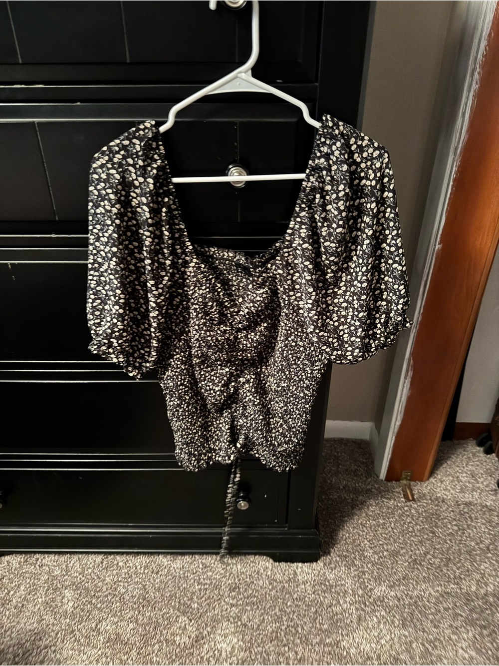 Target Black and White Floral Puff-Sleeve Blouse